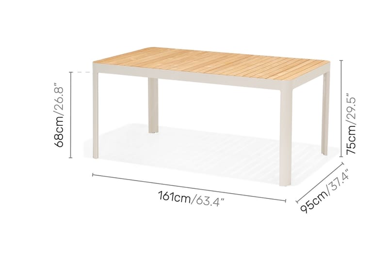 PORTALS Matbord 161 cm Vit/Trä + 4 Karmstolar - Utemöbler - Utegrupp - Matgrupper utomhus