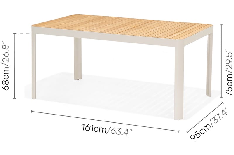 PORTALS Matbord 161 cm Vit/Trä + 4 Stolar  + Bänk - Utemöbler - Utegrupp - Matgrupper utomhus