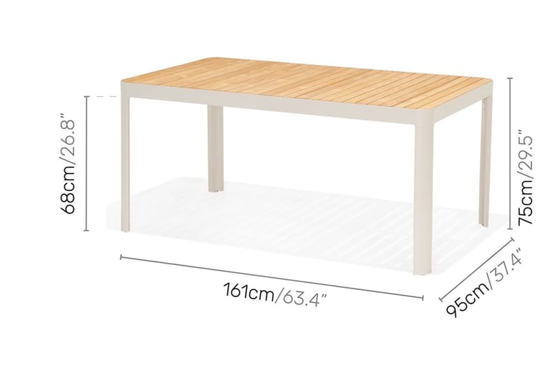 PORTALS Matbord 161 cm Vit/Trä + 6 Karmstolar - Utemöbler - Utegrupp - Matgrupper utomhus