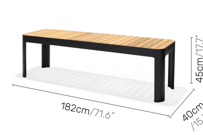 PORTALS Matbord 209 cm Svart/Trä + 5 Karmstolar + Bänk - Utemöbler - Utegrupp - Matgrupper utomhus