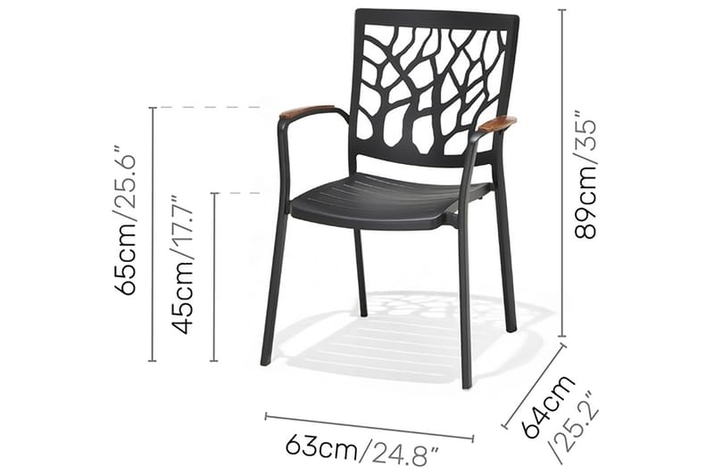 PORTALS Matbord 209 cm Svart/Trä + 5 Karmstolar + Bänk - Utemöbler - Utegrupp - Matgrupper utomhus