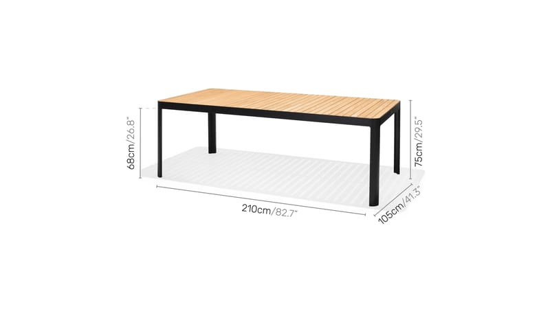 PORTALS Matbord 209 cm Svart/Trä + 5 Stolar + Bänk - Utemöbler - Utegrupp - Matgrupper utomhus