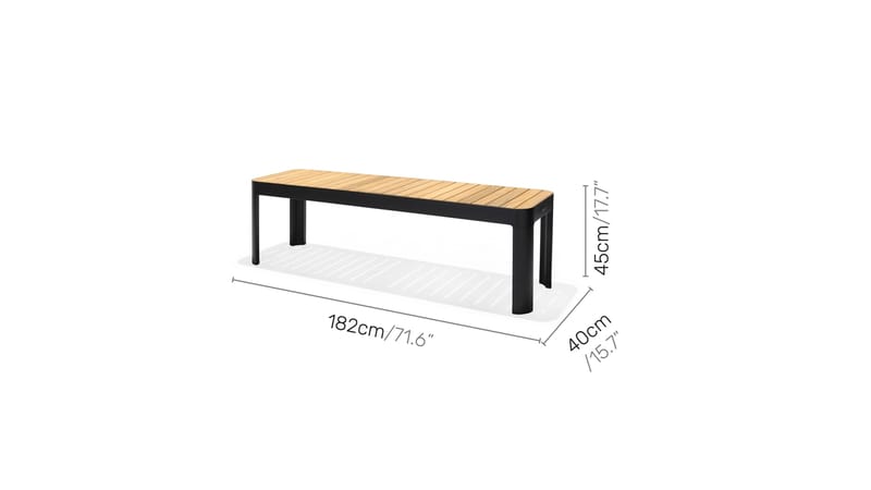 PORTALS Matbord 209 cm Svart/Trä + 5 Stolar + Bänk - Utemöbler - Utegrupp - Matgrupper utomhus