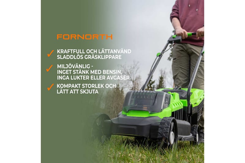 Fornorth Batteridriven Gräsklippare Gh1000E, 20V med Batteri och Laddare - Vit - Utemöbler - Övrigt utemöbler - Tillbehör - Övriga trädgårdstillbehör