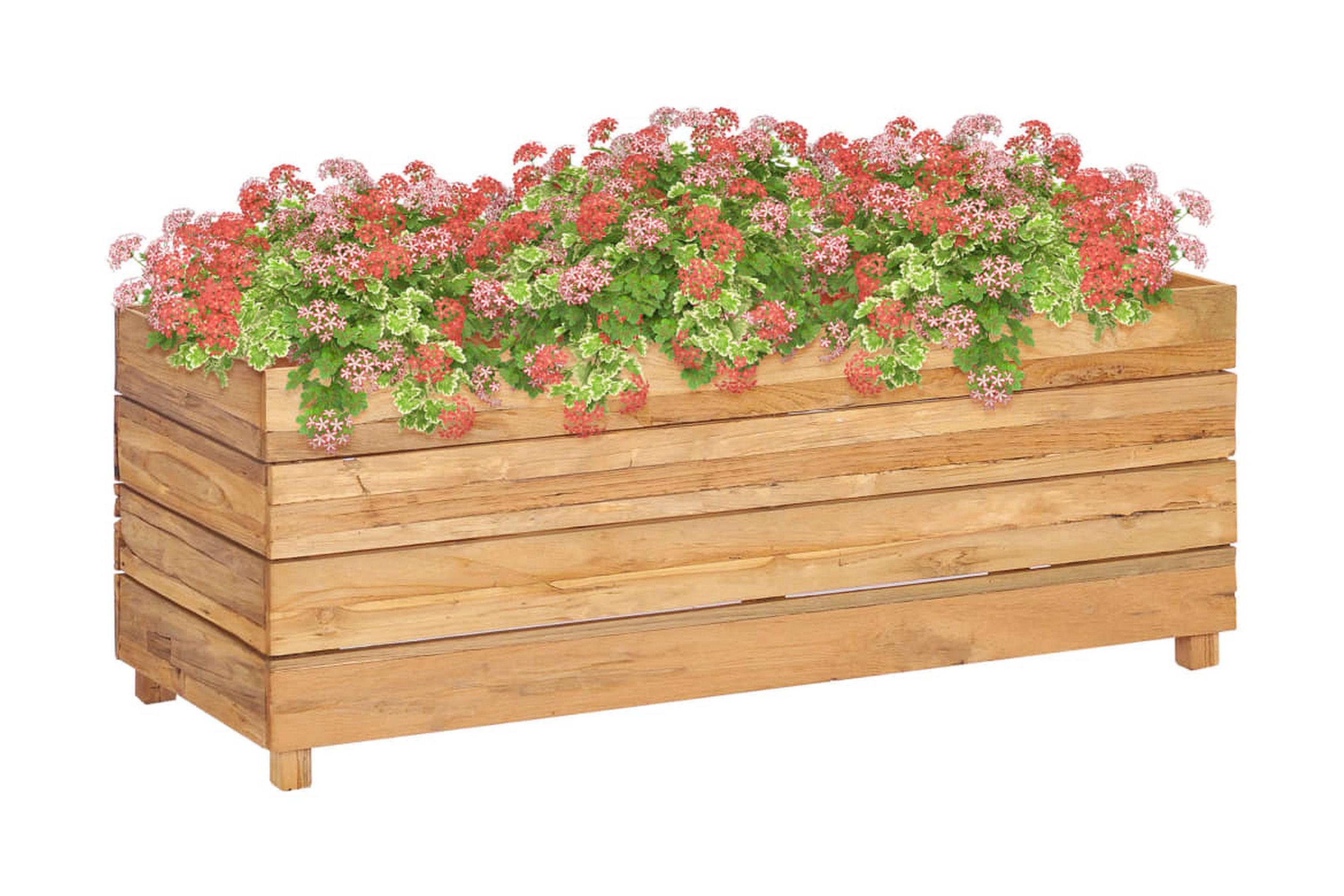 Blomlåda upphöjd 100x40x38 cm återvunnen teak och stål – Brun