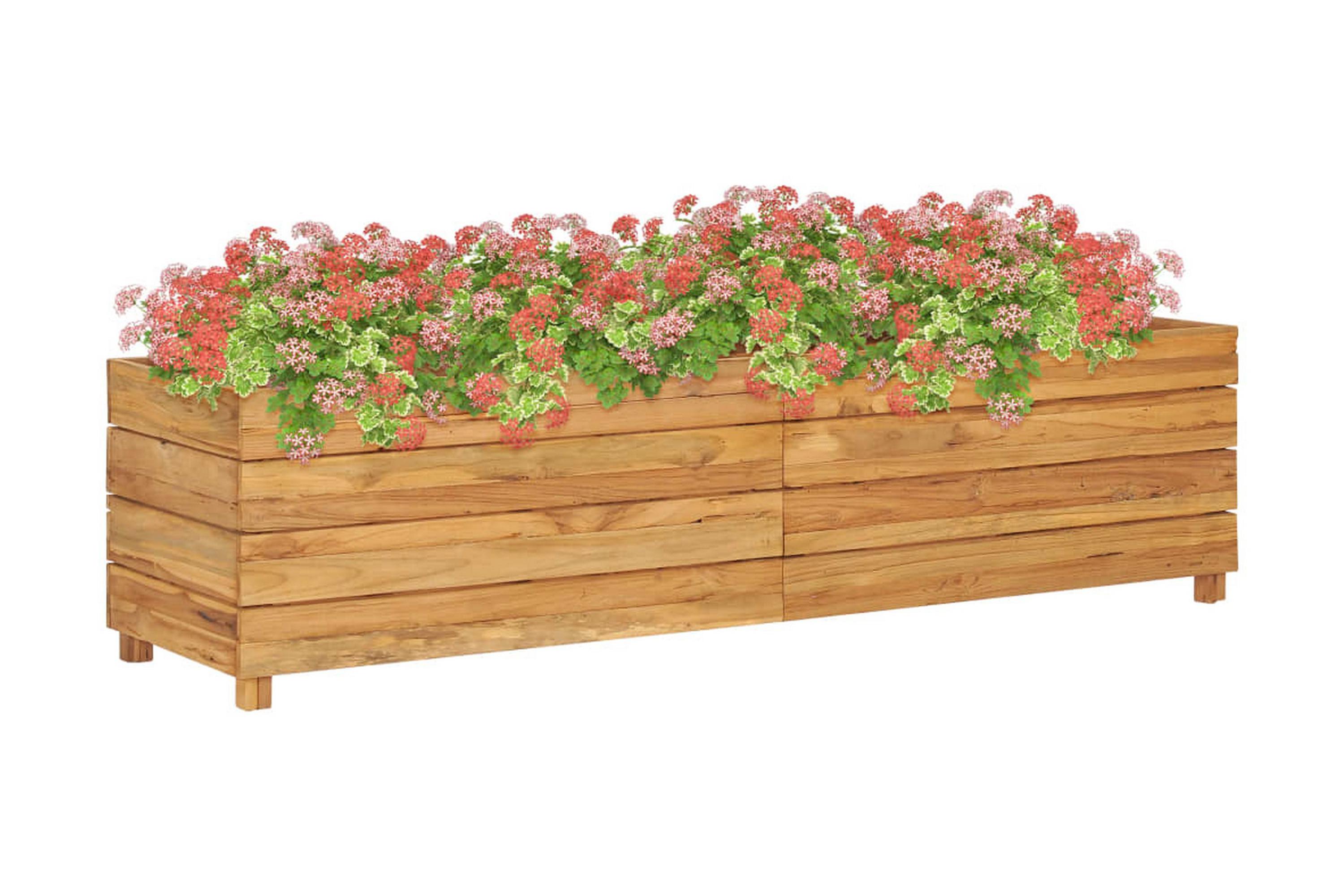 Blomlåda upphöjd 150x40x38 cm återvunnen teak och stål – Brun