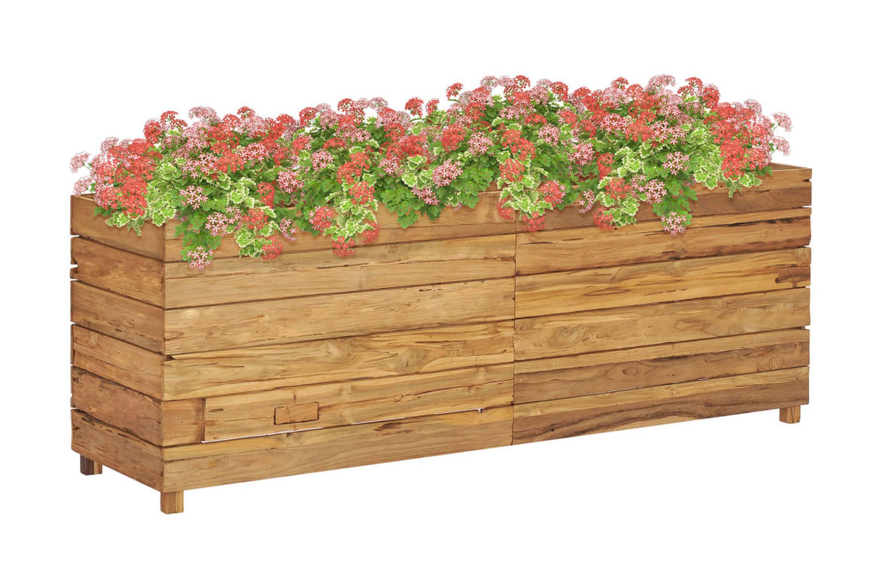 Blomlåda upphöjd 150x40x55 cm återvunnen teak och stål – Brun