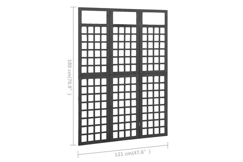 Rumsavdelare/Spaljé 3 paneler massiv gran svart 121x180 cm - Svart - Utemöbler - Övrigt utemöbler - Tillbehör - Övriga trädgårdstillbehör