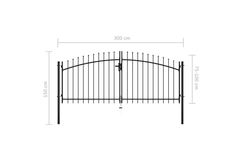 Dubbelgrind med spjut-toppar 300x150 cm - Svart - Staket & grindar