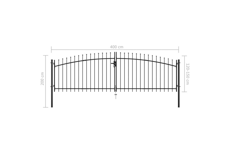 Dubbelgrind med spjut-toppar 400x200 cm - Svart - Utemöbler - Övrigt utemöbler - Tillbehör - Staket & grindar