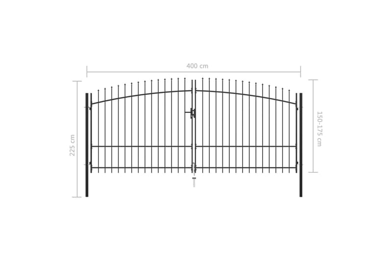 Dubbelgrind med spjut-toppar 400x225 cm - Svart - Utemöbler - Övrigt utemöbler - Tillbehör - Staket & grindar