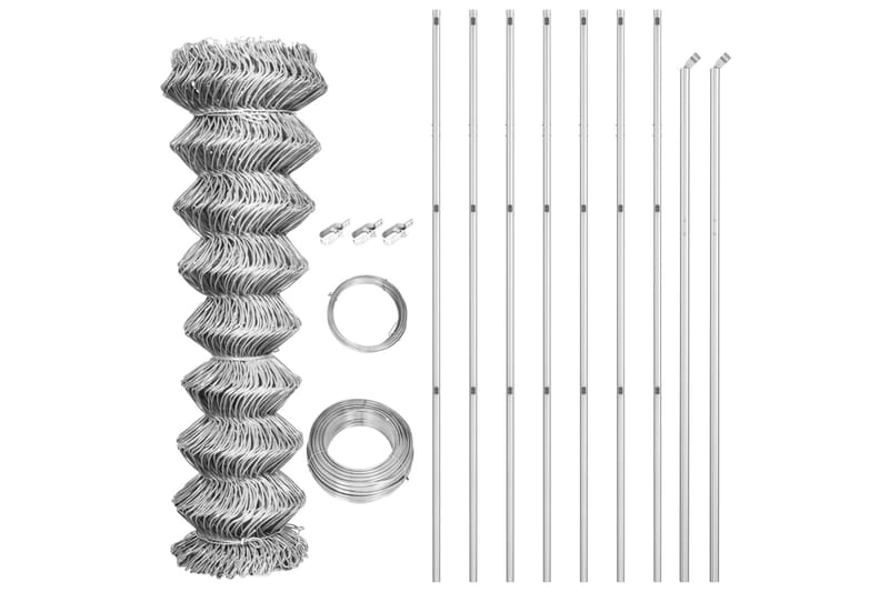 Flätverksstängsel med stolpar galvaniserat stål 15x1,5 m sil - Silver - Utemöbler - Övrigt utemöbler - Tillbehör - Staket & grindar