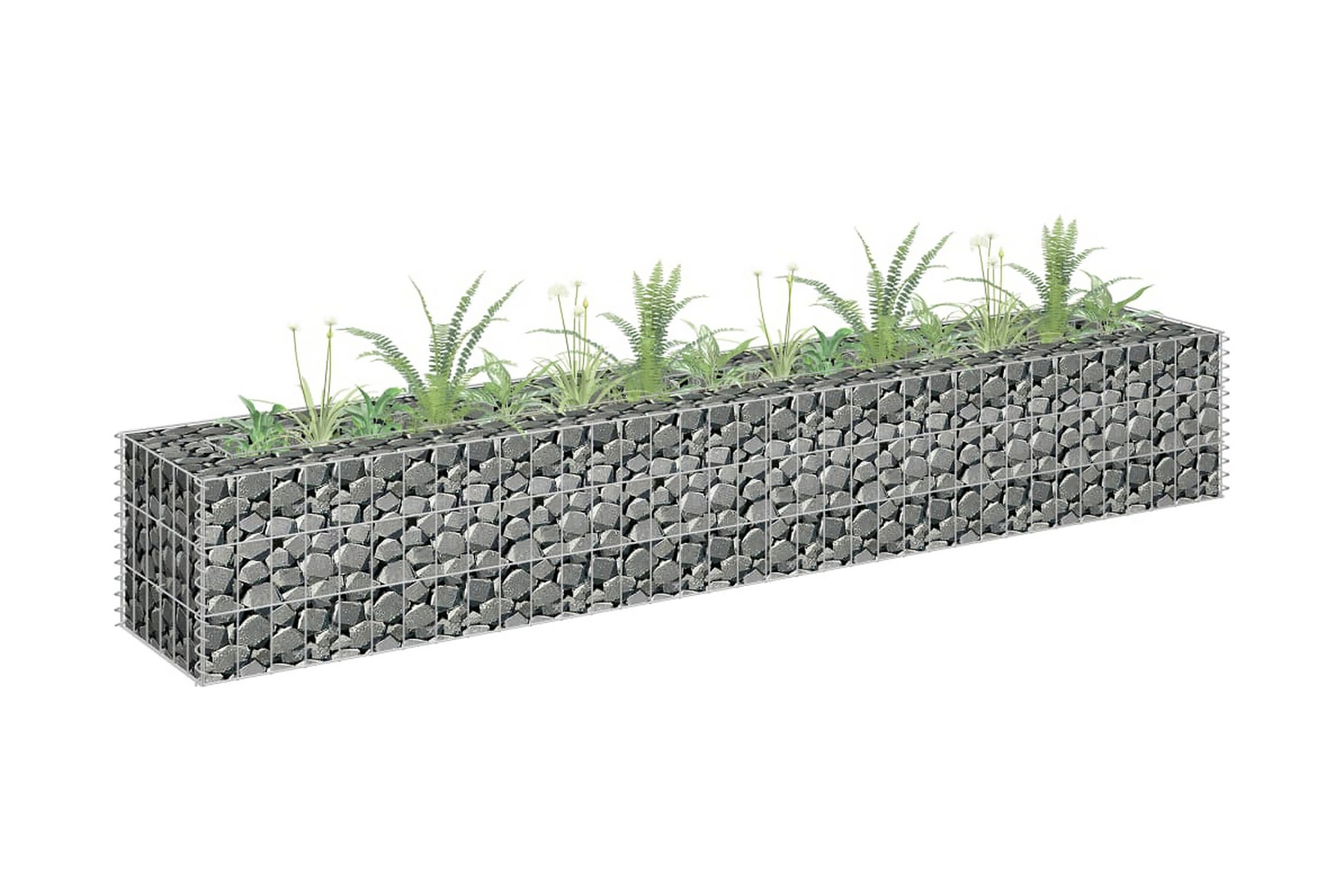 Planteringsgabion upphöjd galvaniserat stål 180x30x30 cm – Silver