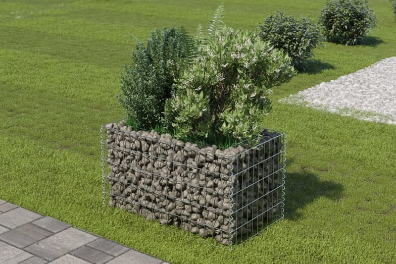 Planteringsgabion upphöjd galvaniserat stål 90x50x50 cm - Silver - Utemöbler - Övrigt utemöbler - Tillbehör - Staket & grindar