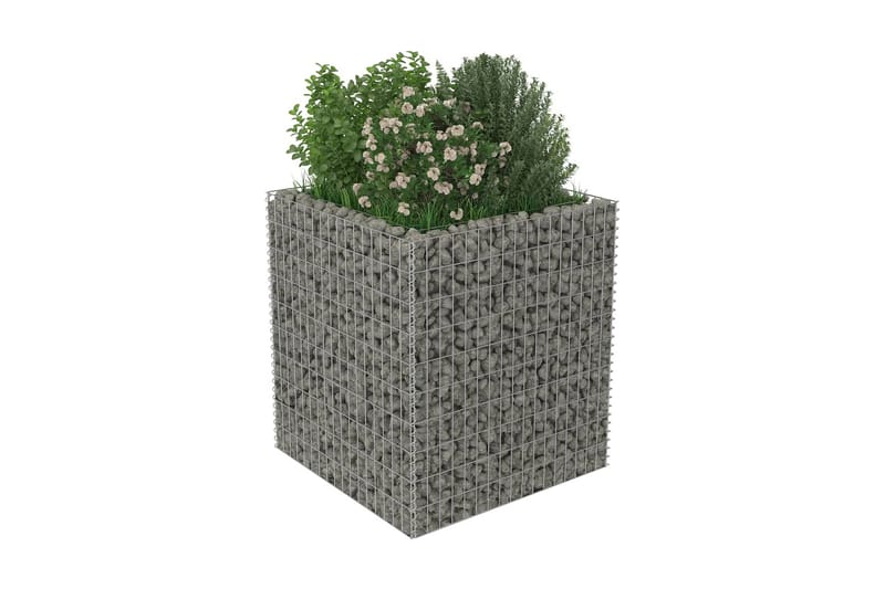 Planteringsgabion upphöjd galvaniserat stål 90x90x100 cm - Silver - Staket & grindar