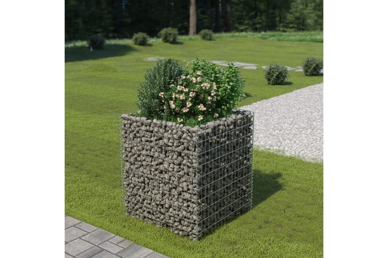 Planteringsgabion upphöjd galvaniserat stål 90x90x100 cm - Silver - Utemöbler - Övrigt utemöbler - Tillbehör - Staket & grindar