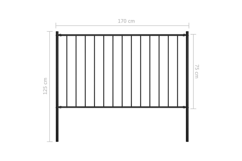 Staketpanel med stolpar pulverlackerat stål 1,7x0,75 m svart - Svart - Utemöbler - Övrigt utemöbler - Tillbehör - Staket & grindar