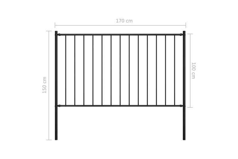 Staketpanel med stolpar pulverlackerat stål 1,7x1 m svart - Svart - Utemöbler - Övrigt utemöbler - Tillbehör - Staket & grindar