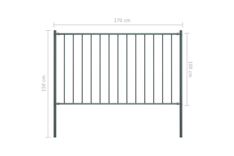 Staketpanel med stolpar pulverlackerat stål 1,7x1 m antracit - Grå - Staket & grindar