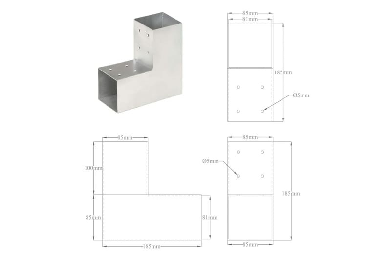 Stolpbeslag 4 st L-form galvaniserad metall 81x81 mm - Silver - Utemöbler - Övrigt utemöbler - Tillbehör - Staket & grindar