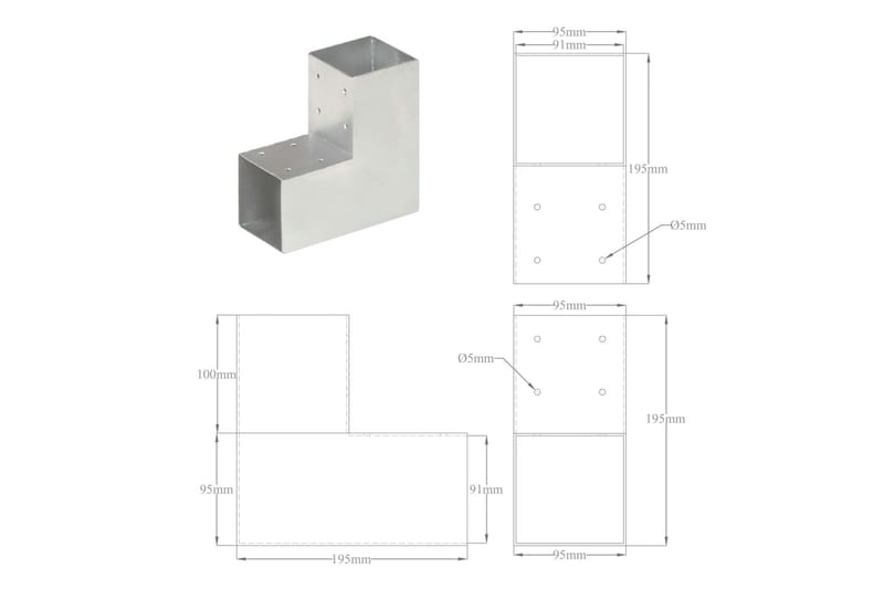 Stolpbeslag 4 st L-form galvaniserad metall 91x91 mm - Silver - Utemöbler - Övrigt utemöbler - Tillbehör - Staket & grindar