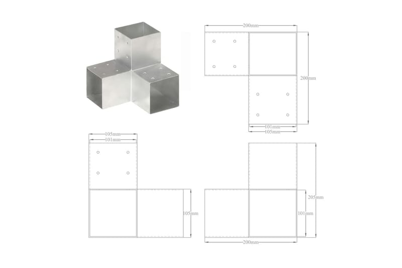 Stolpbeslag 4 st Y-form galvaniserad metall 101x101 mm - Silver - Utemöbler - Övrigt utemöbler - Tillbehör - Staket & grindar