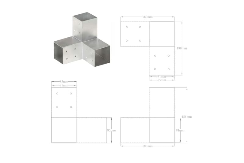 Stolpbeslag 4 st Y-form galvaniserad metall 81x81 mm - Silver - Utemöbler - Övrigt utemöbler - Tillbehör - Staket & grindar