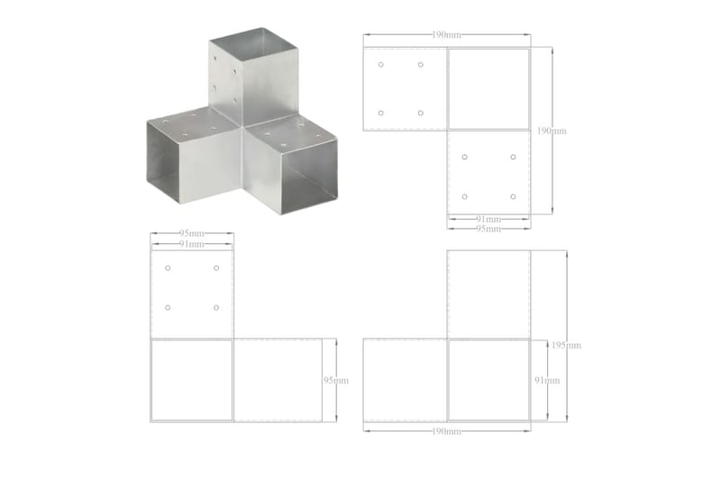 Stolpbeslag 4 st Y-form galvaniserad metall 91x91 mm - Silver - Utemöbler - Övrigt utemöbler - Tillbehör - Staket & grindar