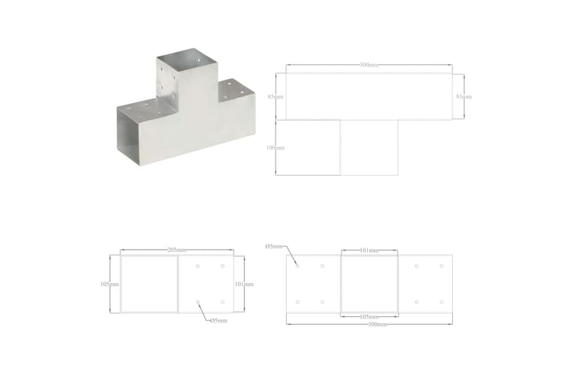 Stolpbeslag T-form galvaniserad metall 101x101 mm - Silver - Utemöbler - Övrigt utemöbler - Tillbehör - Staket & grindar