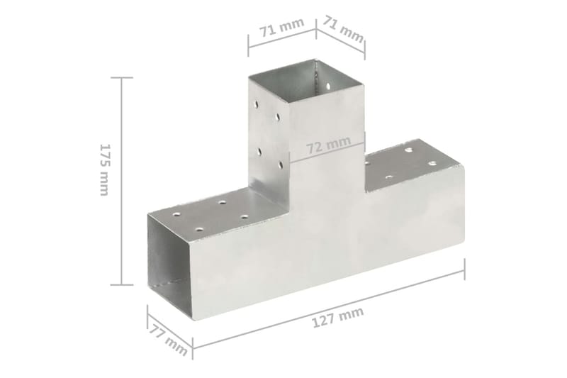 Stolpbeslag T-form galvaniserad metall 71x71 mm - Silver - Utemöbler - Övrigt utemöbler - Tillbehör - Staket & grindar