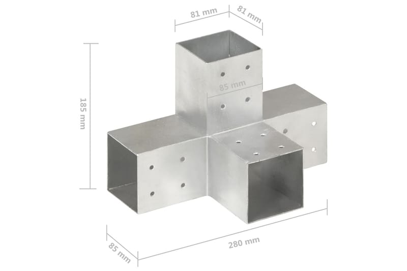 Stolpbeslag X-form galvaniserad metall 81x81 mm - Silver - Utemöbler - Övrigt utemöbler - Tillbehör - Staket & grindar