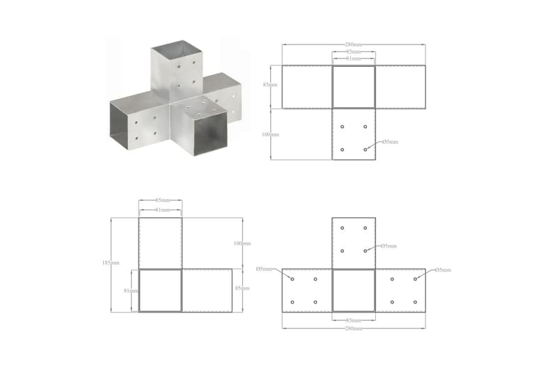 Stolpbeslag X-form galvaniserad metall 81x81 mm - Silver - Utemöbler - Övrigt utemöbler - Tillbehör - Staket & grindar