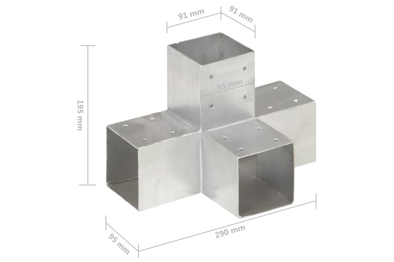 Stolpbeslag X-form galvaniserad metall 91x91 mm - Silver - Utemöbler - Övrigt utemöbler - Tillbehör - Staket & grindar