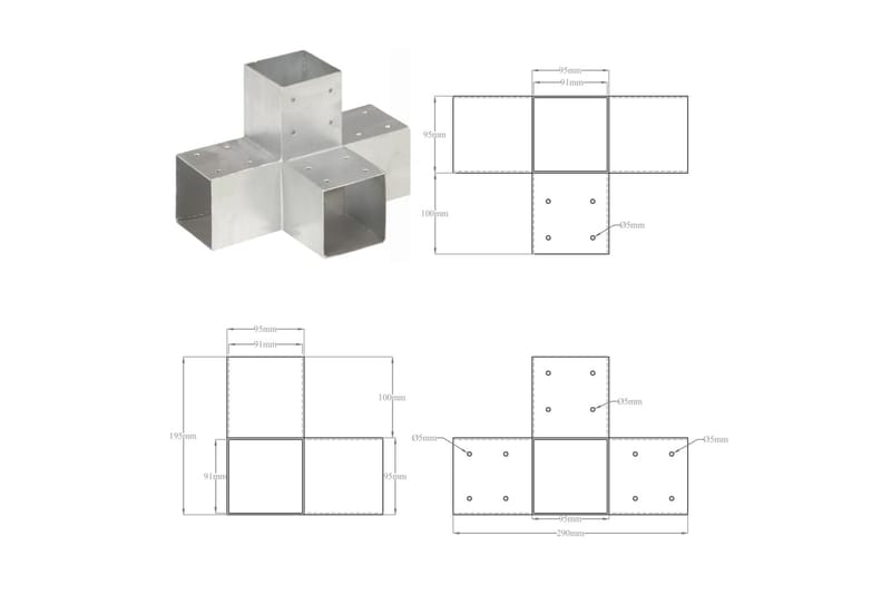 Stolpbeslag X-form galvaniserad metall 91x91 mm - Silver - Utemöbler - Övrigt utemöbler - Tillbehör - Staket & grindar