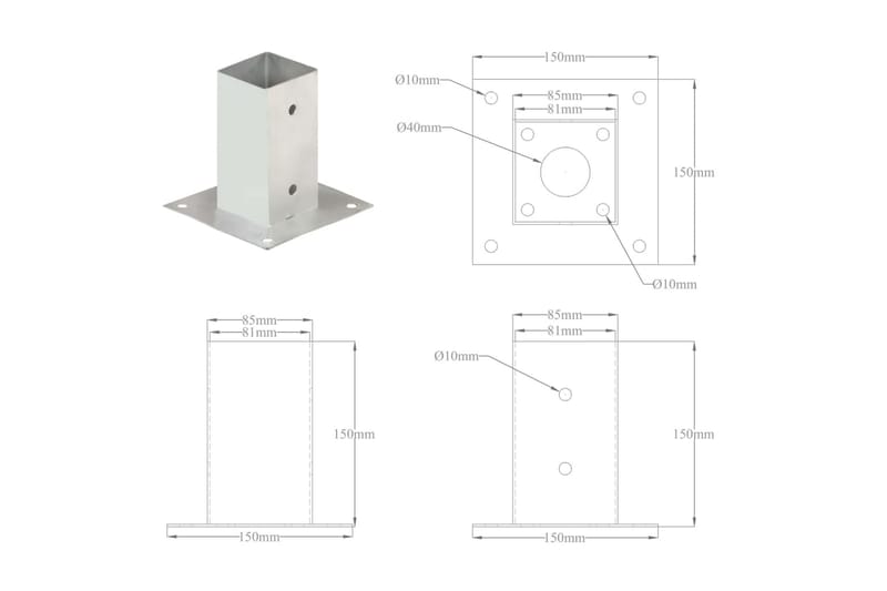 Stolpfot 4 st galvaniserad metall 81 mm - Silver - Utemöbler - Övrigt utemöbler - Tillbehör - Staket & grindar