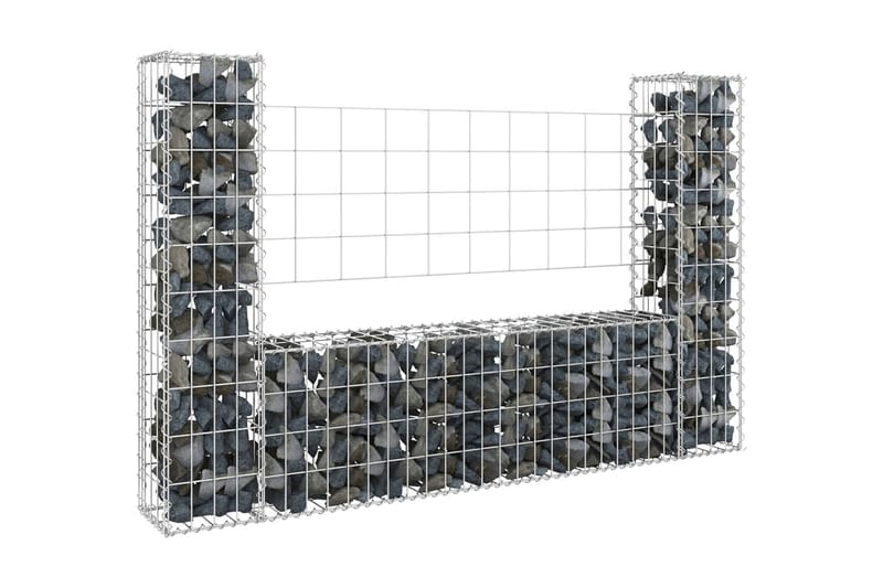 U-formad Gabionkorg med 2 stolpar järn 140x20x100 cm - Silver - Utemöbler - Övrigt utemöbler - Tillbehör - Staket & grindar