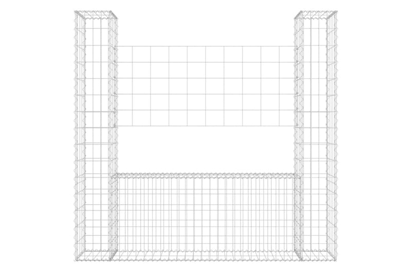 U-formad Gabionkorg med 2 stolpar järn 140x20x150 cm - Silver - Utemöbler - Övrigt utemöbler - Tillbehör - Staket & grindar