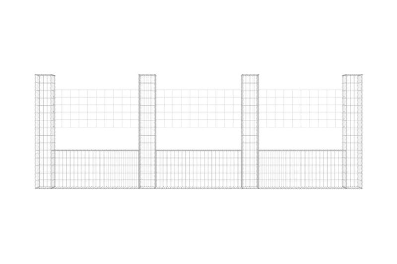 U-formad gabionkorg med 4 stolpar järn 380x20x150 cm - Silver - Utemöbler - Övrigt utemöbler - Tillbehör - Staket & grindar