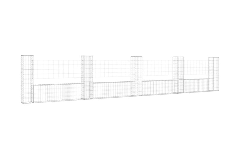 U-formad gabionkorg med 5 stolpar järn 500x20x100 cm - Silver - Utemöbler - Övrigt utemöbler - Tillbehör - Staket & grindar