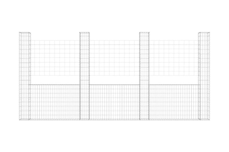 U-formad gabionkorg med 5 stolpar järn 500x20x200 cm - Silver - Utemöbler - Övrigt utemöbler - Tillbehör - Staket & grindar