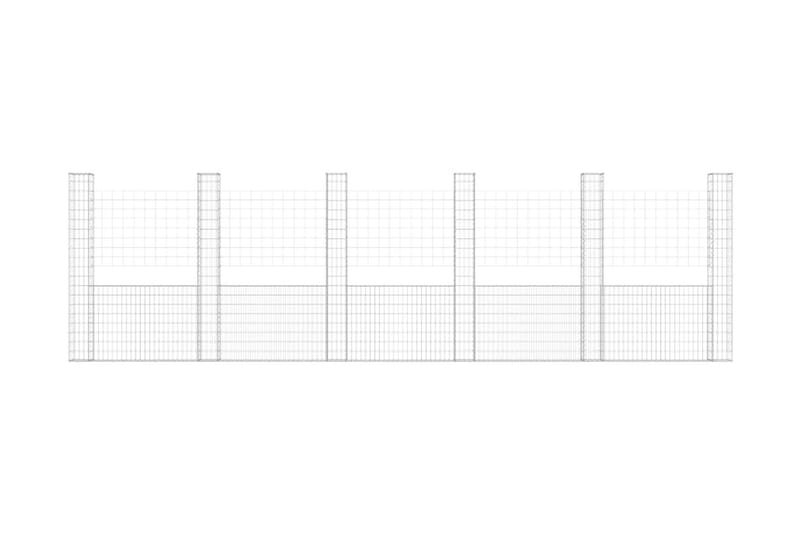 U-formad gabionkorg med 6 stolpar järn 620x20x200 cm - Silver - Utemöbler - Övrigt utemöbler - Tillbehör - Staket & grindar