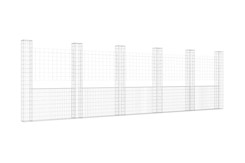 U-formad gabionkorg med 6 stolpar järn 620x20x200 cm - Silver - Utemöbler - Övrigt utemöbler - Tillbehör - Staket & grindar