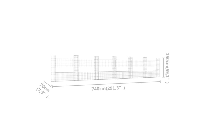 U-formad Gabionkorg med 7 stolpar järn 740x20x150 cm - Silver - Utemöbler - Övrigt utemöbler - Tillbehör - Staket & grindar