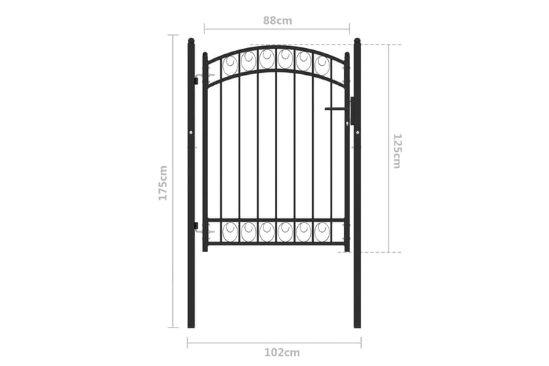 Trädgårdsgrind med välvd ovansida stål 100x125 cm svart - Svart - Utemöbler - Övrigt utemöbler - Tillbehör - Staket & grindar