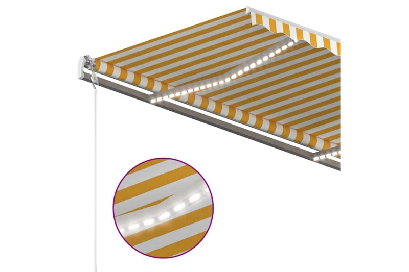 Automatisk markis med vindsensor & LED 4,5x3 m gul/vit - Gul - Utemöbler - Solskydd - Markiser