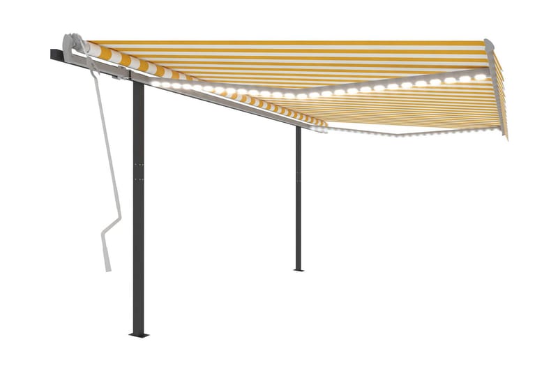 Automatisk markis med vindsensor & LED 4x3,5 m gul och vit - Gul - Utemöbler - Solskydd - Markiser