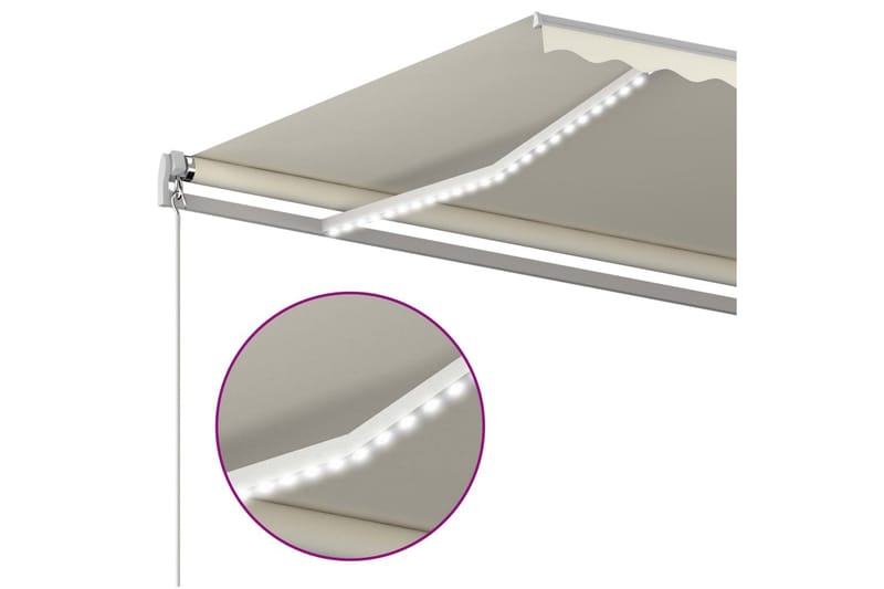 Automatisk markis med vindsensor & LED 5x3 m gräddvit - Vit - Utemöbler - Solskydd - Markiser