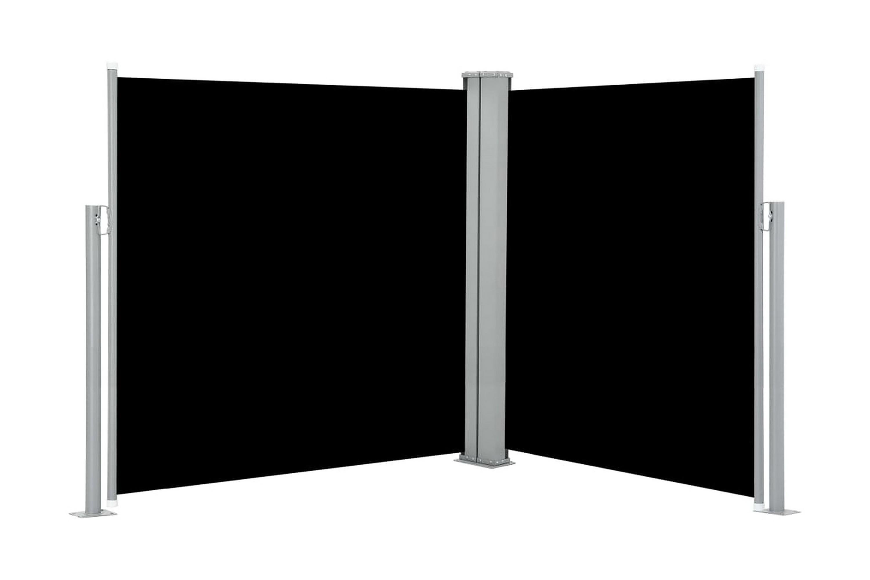 Infällbar sidomarkis dubbel 170×600 cm svart – Svart