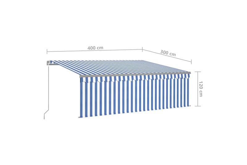 Manuell markis med rullgardin 4x3 m blå och vit - Blå - Utemöbler - Solskydd - Markiser - Fönstermarkis