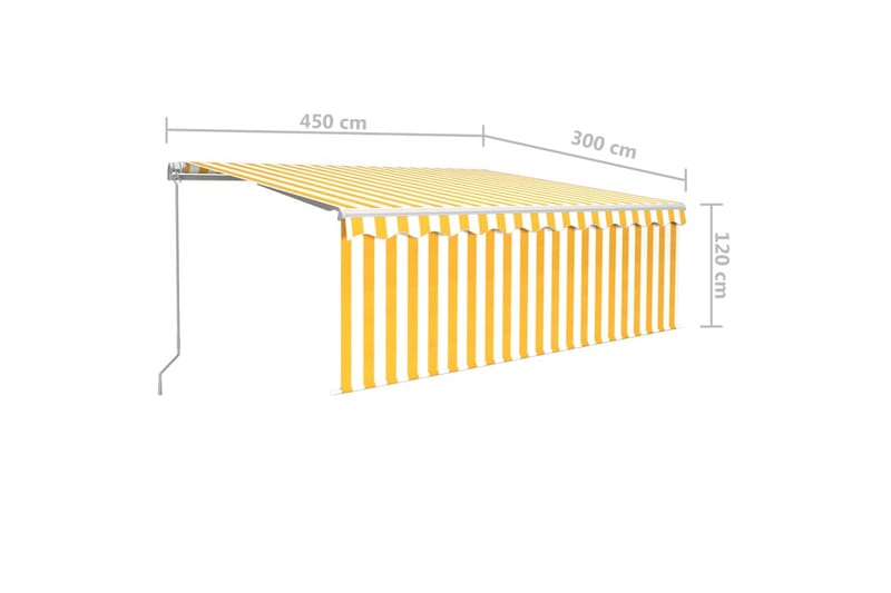 Manuell markis med rullgardin LED 4,5x3m gul/vit - Gul - Fönstermarkis - Markiser